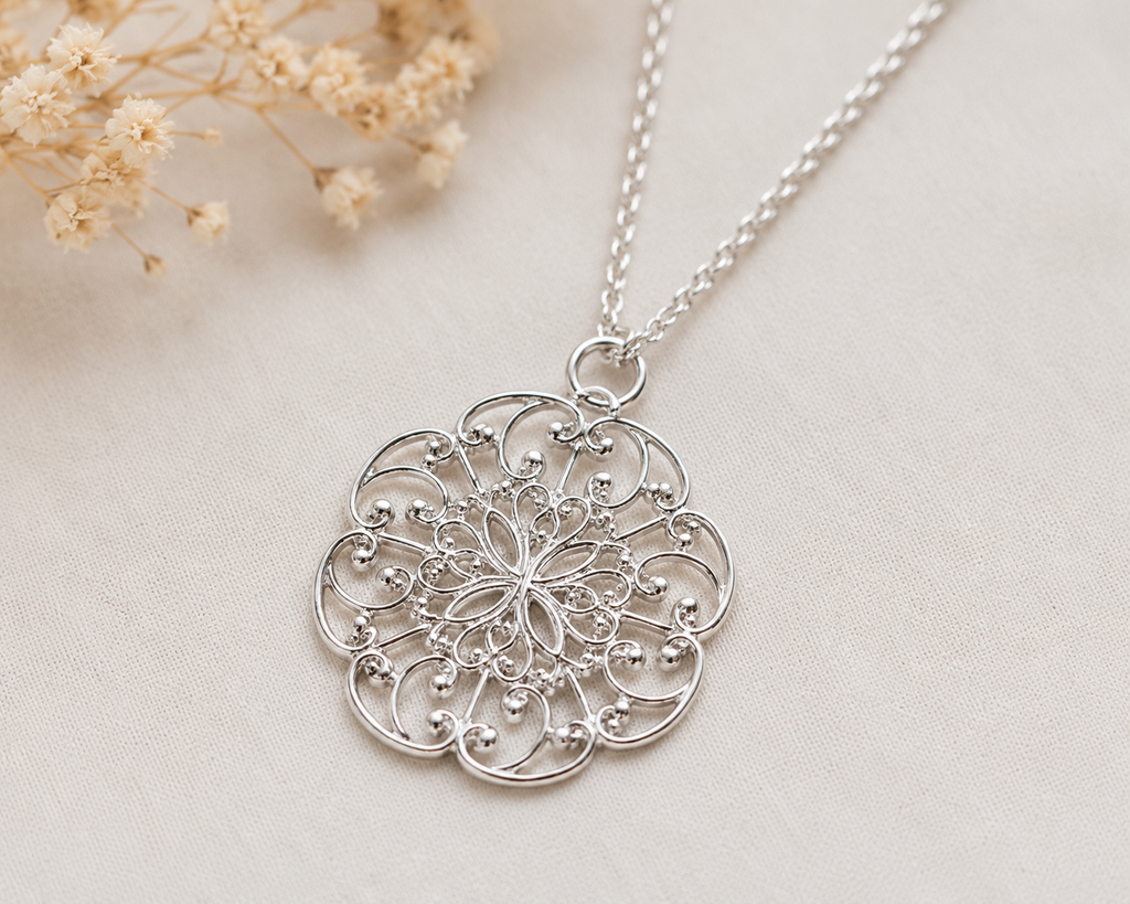 Anker-Halskette mit filigranem Ornament-Anhänger 925 Silber