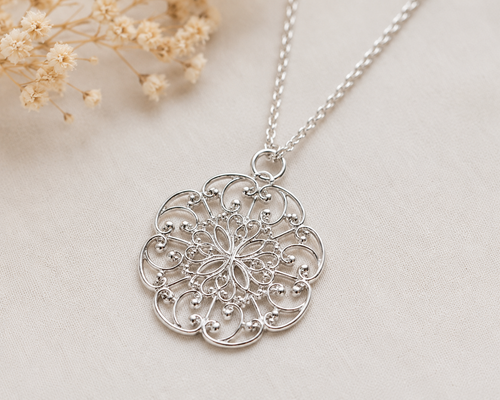Anker-Halskette mit filigranem Ornament-Anhänger 925 Silber