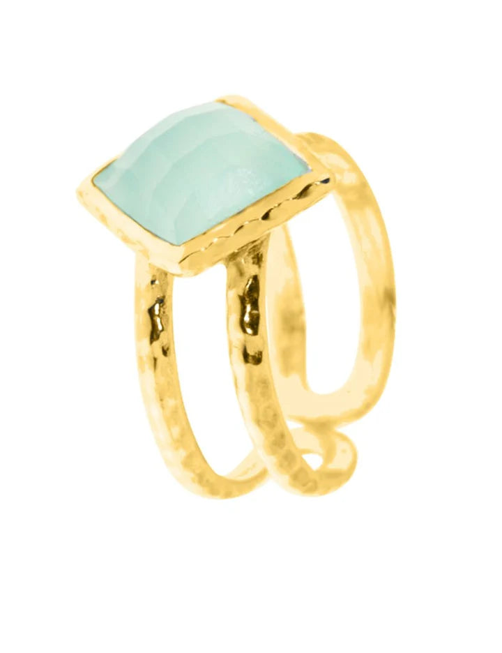 Goldring mit chalcedony aqua Rhombus, offen verstellbar