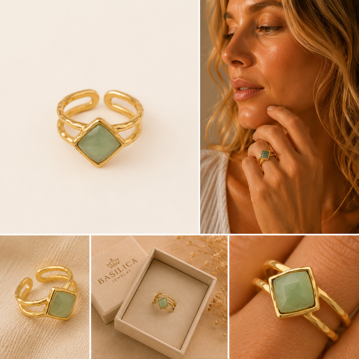 Goldring mit chalcedony aqua Rhombus, offen verstellbar