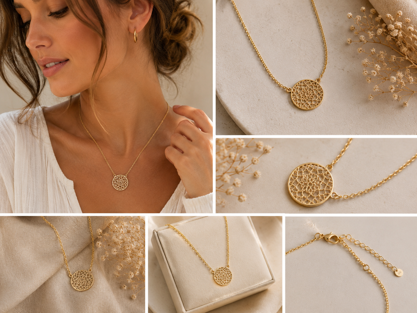 Amulett Blumen-Mandala, 925 Silber, 18K vergoldet